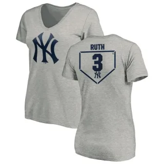 Babe Ruth Women's New York Yankees RBI Slim Fit V-Neck T-Shirt - Heathered Gray