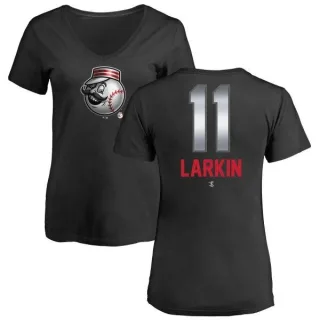 Barry Larkin Women's Cincinnati Reds Midnight Mascot V-Neck T-Shirt - Black