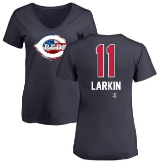 Barry Larkin Women's Cincinnati Reds Name and Number Banner Wave V-Neck T-Shirt - Navy