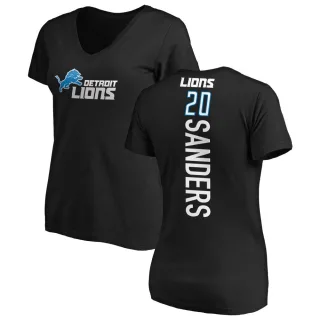 Barry Sanders Women's Detroit Lions Backer Slim Fit T-Shirt - Black