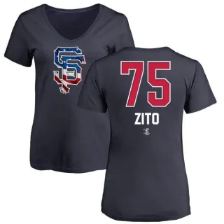 Barry Zito Women's San Francisco Giants Name and Number Banner Wave V-Neck T-Shirt - Navy