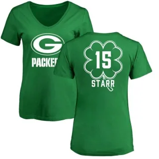 Bart Starr Women's Green Bay Packers Green St. Patrick's Day Name & Number V-Neck T-Shirt