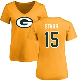 Bart Starr Women's Green Bay Packers Name & Number Logo Slim Fit T-Shirt - Gold