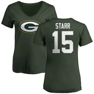 Bart Starr Women's Green Bay Packers Name & Number Logo Slim Fit T-Shirt - Green