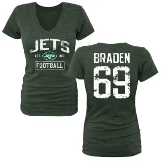 Ben Braden Women's New York Jets Green Distressed Name & Number Tri-Blend V-Neck T-Shirt