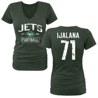 Ben Ijalana Women's New York Jets Green Distressed Name & Number Tri-Blend V-Neck T-Shirt