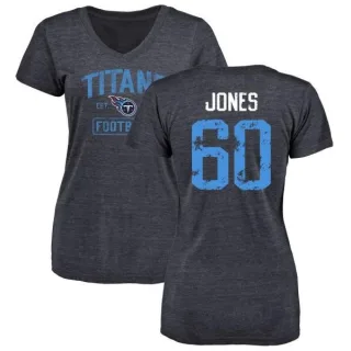 Ben Jones Women's Tennessee Titans Navy Distressed Name & Number Tri-Blend V-Neck T-Shirt