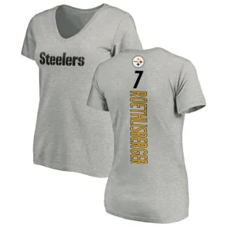 Ben Roethlisberger Women's Pittsburgh Steelers Backer V-Neck T-Shirt - Ash