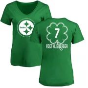 Ben Roethlisberger Women's Pittsburgh Steelers Green St. Patrick's Day Name & Number V-Neck T-Shirt