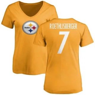 Ben Roethlisberger Women's Pittsburgh Steelers Name & Number Logo Slim Fit T-Shirt - Gold