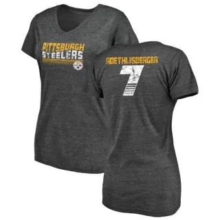 Ben Roethlisberger Women's Pittsburgh Steelers Retro Tri-Blend V-Neck T-Shirt - Black