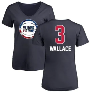 Ben Wallace Women's Detroit Pistons Navy Name and Number Banner Wave V-Neck T-Shirt