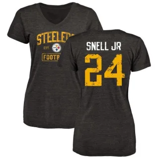 Benny Snell Jr. Women's Pittsburgh Steelers Black Distressed Name & Number Tri-Blend V-Neck T-Shirt