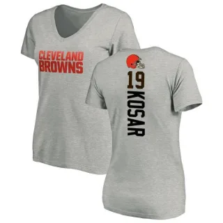 Bernie Kosar Women's Cleveland Browns Backer V-Neck T-Shirt - Ash