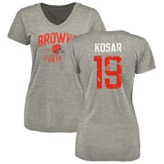 Bernie Kosar Women's Cleveland Browns Heather Gray Distressed Name & Number Tri-Blend V-Neck T-Shirt