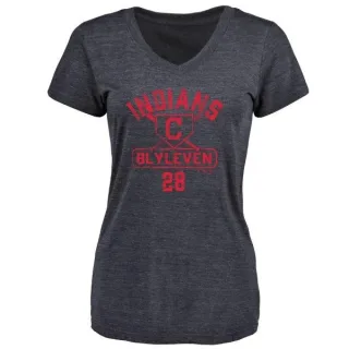 Bert Blyleven Women's Cleveland Indians Base Runner Tri-Blend T-Shirt - Navy