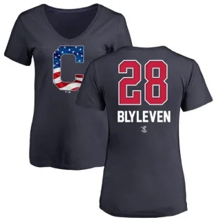 Bert Blyleven Women's Cleveland Indians Name and Number Banner Wave V-Neck T-Shirt - Navy