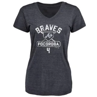 Biff Pocoroba Women's Atlanta Braves Base Runner Tri-Blend T-Shirt - Navy