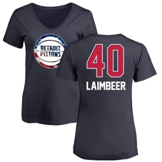 Bill Laimbeer Women's Detroit Pistons Navy Name and Number Banner Wave V-Neck T-Shirt