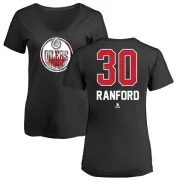 Bill Ranford Women's Edmonton Oilers Name and Number Banner Wave V-Neck T-Shirt - Black