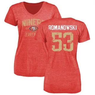 Bill Romanowski Women's San Francisco 49ers Distressed Name & Number Tri-Blend T-Shirt - Red