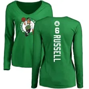 Bill Russell Women's Boston Celtics Kelly Green Backer V-Neck Long-Sleeve T-Shirt