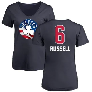 Bill Russell Women's Boston Celtics Navy Name and Number Banner Wave V-Neck T-Shirt