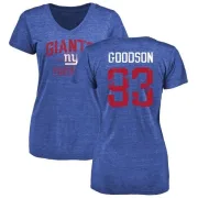 B.J. Goodson Women's New York Giants Distressed Name & Number Tri-Blend T-Shirt - Royal