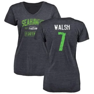 Blair Walsh Women's Seattle Seahawks Navy Distressed Name & Number Tri-Blend V-Neck T-Shirt