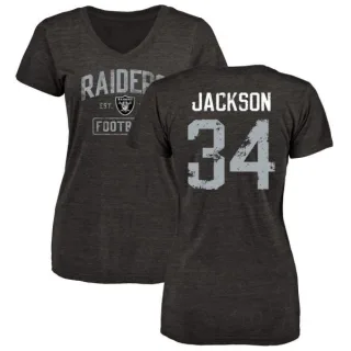 Bo Jackson Women's Oakland Raiders Black Distressed Name & Number Tri-Blend V-Neck T-Shirt