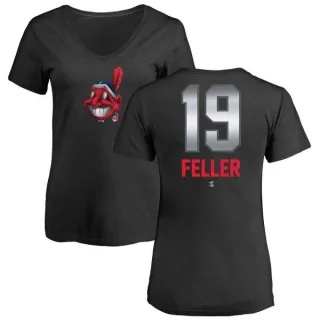 Bob Feller Women's Cleveland Indians Midnight Mascot V-Neck T-Shirt - Black