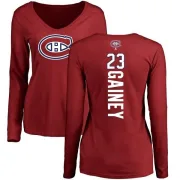 Bob Gainey Women's Montreal Canadiens Backer V-Neck Long-Sleeve T-Shirt - Red