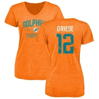 Bob Griese Women's Miami Dolphins Orange Distressed Name & Number Tri-Blend V-Neck T-Shirt