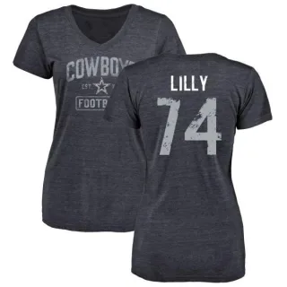 Bob Lilly Women's Dallas Cowboys Distressed Name & Number Tri-Blend V-Neck T-Shirt - Navy