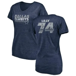 Bob Lilly Women's Dallas Cowboys Retro Tri-Blend V-Neck T-Shirt - Navy