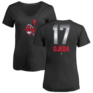 Bob Ojeda Women's Cleveland Indians Midnight Mascot V-Neck T-Shirt - Black