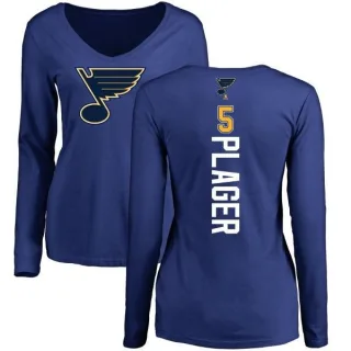 Bob Plager Women's St. Louis Blues Backer V-Neck Long-Sleeve T-Shirt - Royal