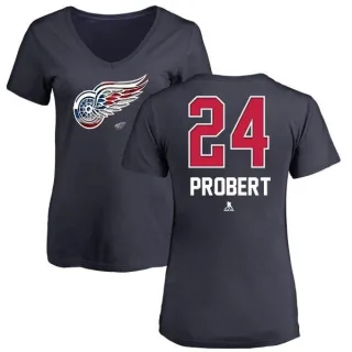 Bob Probert Women's Detroit Red Wings Name and Number Banner Wave V-Neck T-Shirt - Navy