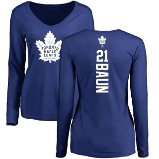 Bobby Baun Women's Toronto Maple Leafs Backer V-Neck Long-Sleeve T-Shirt - Royal