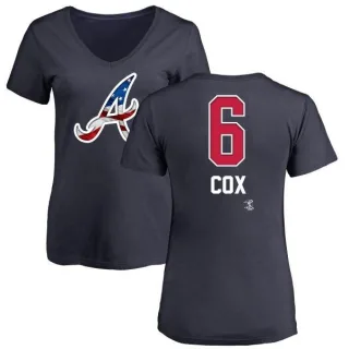 Bobby Cox Women's Atlanta Braves Name and Number Banner Wave V-Neck T-Shirt - Navy