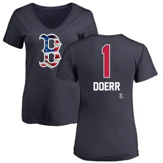 Bobby Doerr Women's Boston Red Sox Name and Number Banner Wave V-Neck T-Shirt - Navy