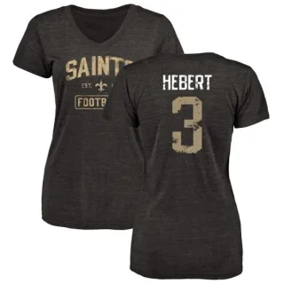 Bobby Hebert Women's New Orleans Saints Black Distressed Name & Number Tri-Blend V-Neck T-Shirt