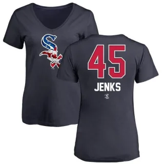 Bobby Jenks Women's Chicago White Sox Name and Number Banner Wave V-Neck T-Shirt - Navy