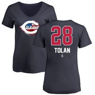 Bobby Tolan Women's Cincinnati Reds Name and Number Banner Wave V-Neck T-Shirt - Navy