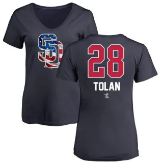 Bobby Tolan Women's San Diego Padres Name and Number Banner Wave V-Neck T-Shirt - Navy