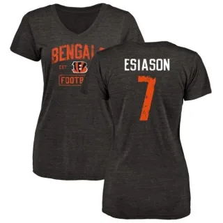 Boomer Esiason Women's Cincinnati Bengals Black Distressed Name & Number Tri-Blend V-Neck T-Shirt