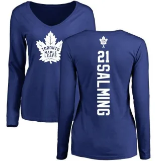 Borje Salming Women's Toronto Maple Leafs Backer V-Neck Long-Sleeve T-Shirt - Royal