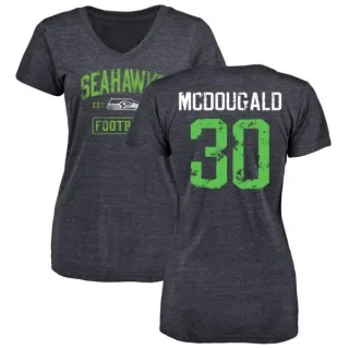 Bradley McDougald Women's Seattle Seahawks Navy Distressed Name & Number Tri-Blend V-Neck T-Shirt