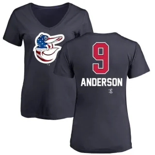 Brady Anderson Women's Baltimore Orioles Name and Number Banner Wave V-Neck T-Shirt - Navy