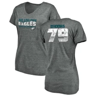 Brandon Brooks Women's Philadelphia Eagles Retro Tri-Blend V-Neck T-Shirt - Heathered Gray